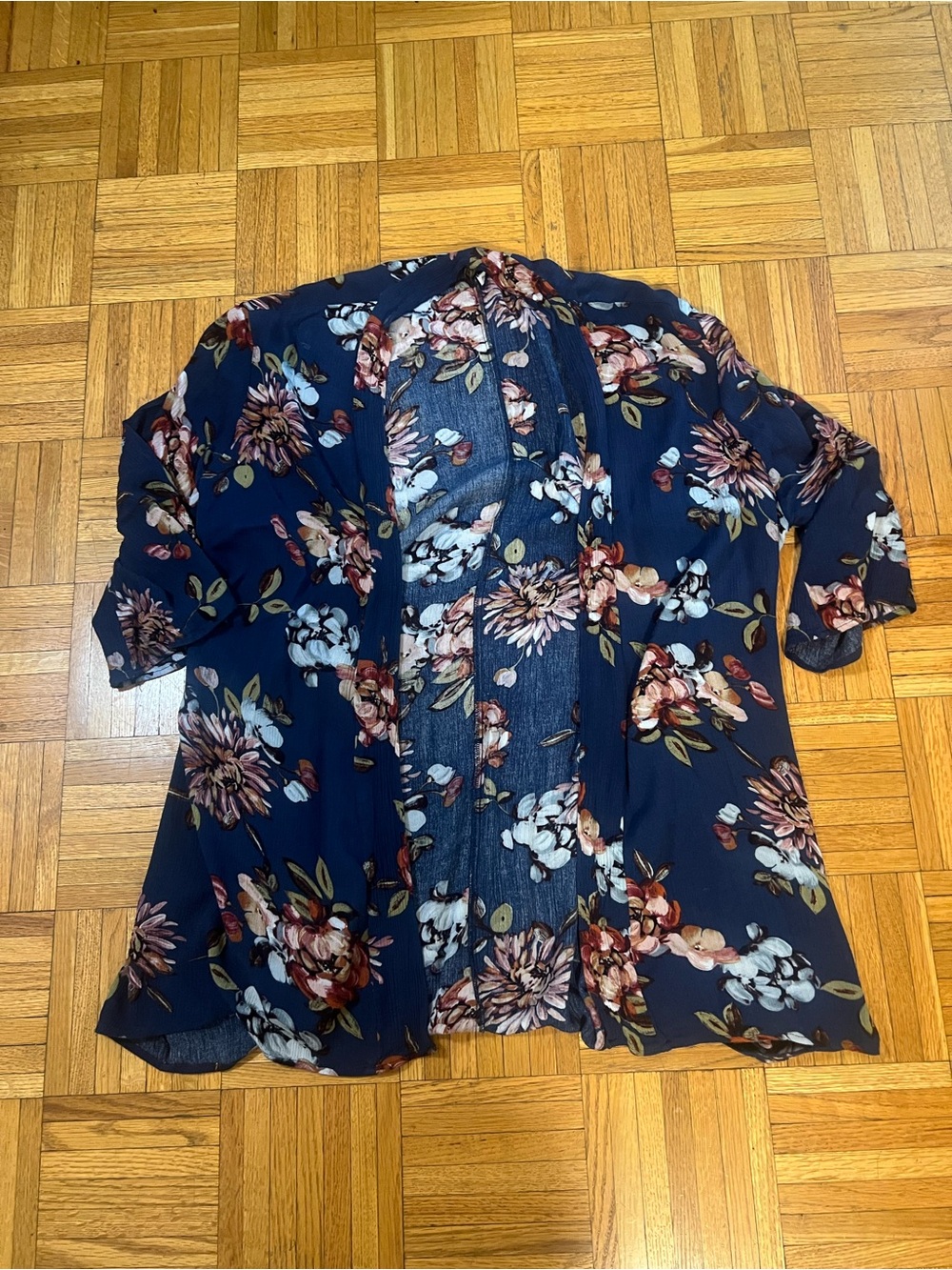 Pink Clover Floral Navy Open-Front Layering Top size XL